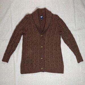 Land's End Brown Cable Knit Drifter Cardigan Medium (10-12)